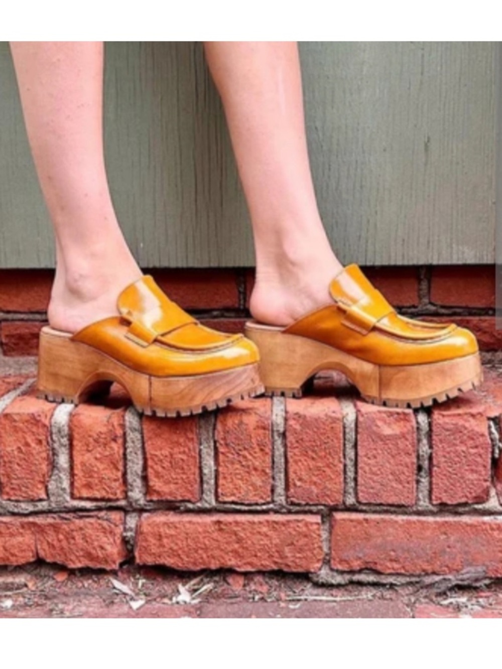 Free People Corbin Loafer Clog 38 size 8 Sedona Mustard/Tan patent leather boho - Picture 3 of 17